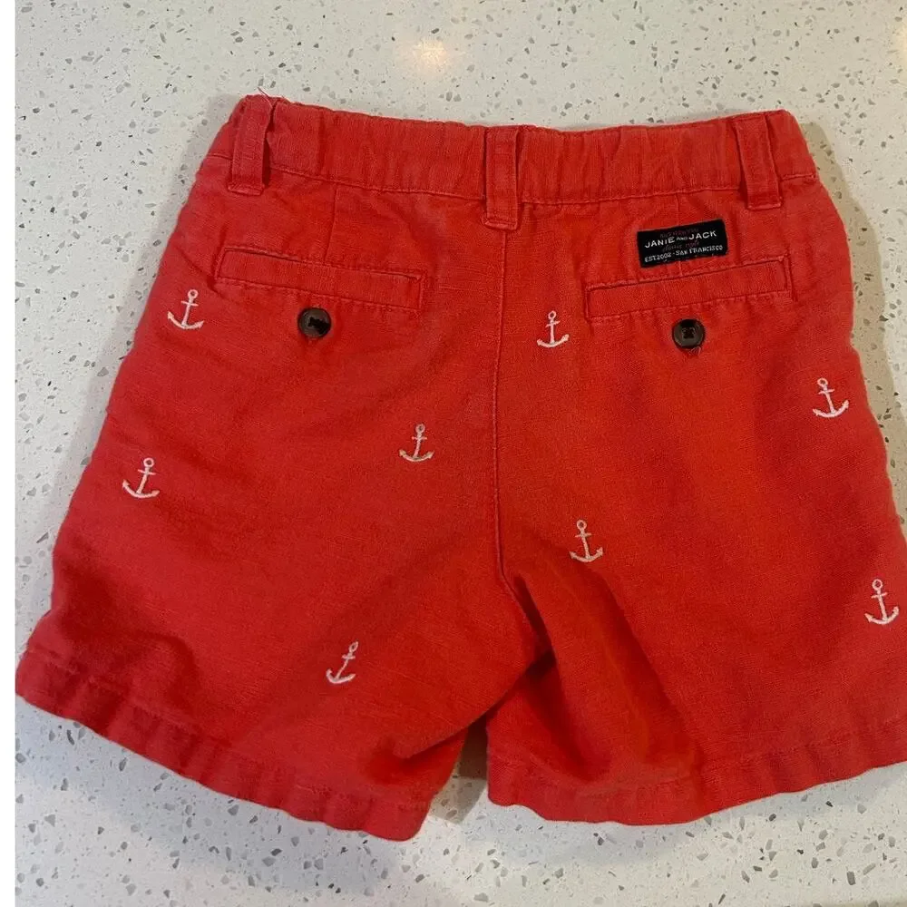 Janie and Jack Red Toddler Anchor Embroidered Shorts size 2T